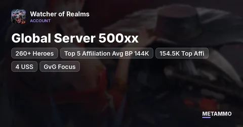 Global Server 500xx | 260+ Heroes | Top 5 Affiliation Avg BP 144K | 154.5K Top Affi | 4 USS | GvG Focus