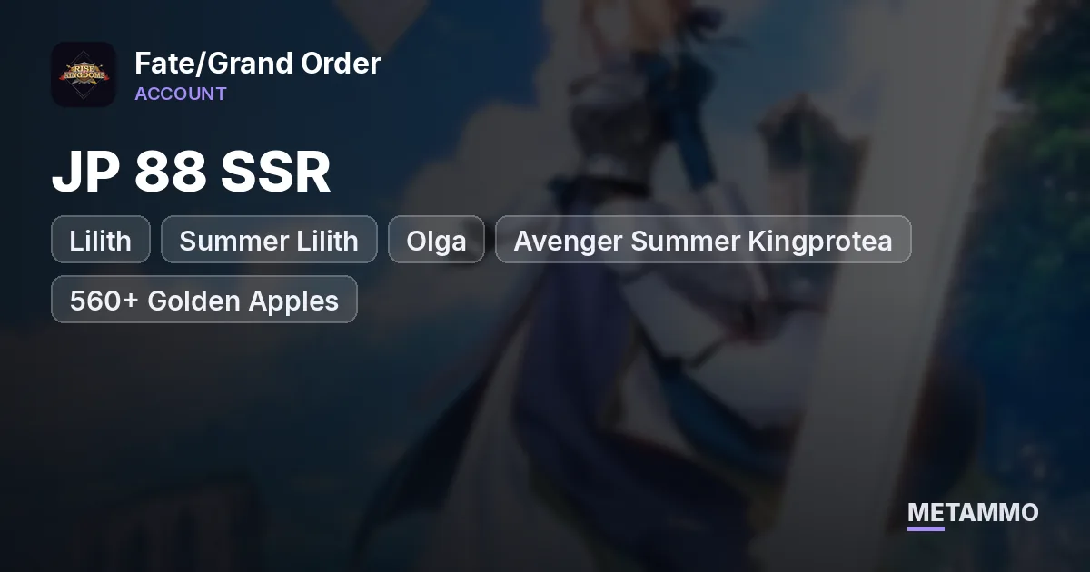 JP 88 SSR | Lilith | Summer Lilith | Olga | Avenger Summer Kingprotea | 560+ Golden Apples | 50 Grails - Fate/Grand Order account summary