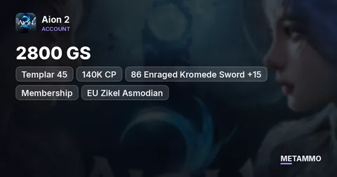 Templar 45 | 2800 GS | 140K CP | 86 Enraged Kromede Sword +15 | Membership | EU Zikel Asmodian