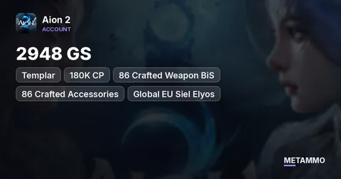 Templar | 2948 GS | 180K CP | 86 Crafted Weapon BiS | 86 Crafted Accessories | Global EU Siel Elyos