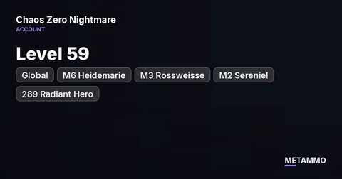 Global | Level 59 | M6 Heidemarie | M3 Rossweisse | M2 Sereniel | 289 Radiant Hero | F2P