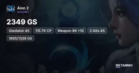 Gladiator 45 | 2349 GS | 115.7K CP | Weapon 86 +10 | 2 Alts 45 (1695/1339 GS) | EU Kaisinel Elyos