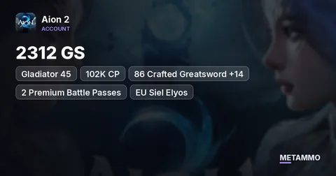 Gladiator 45 | 2312 GS | 102K CP | 86 Crafted Greatsword +14 | 2 Premium Battle Passes | EU Siel Elyos