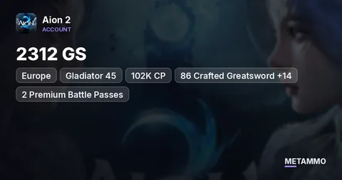 Gladiator 45 | 2312 GS | 102K CP | 86 Crafted Greatsword +14 | 2 Premium Battle Passes | EU Siel Elyos