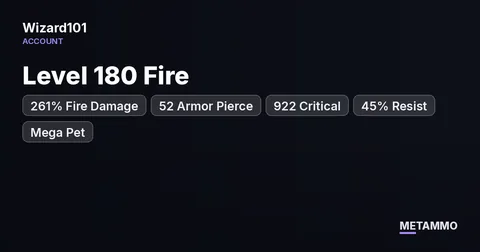 Level 180 Fire | 261% Fire Damage | 52 Armor Pierce | 922 Critical | 45% Resist | Mega Pet | Abomination Set
