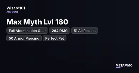 Max Myth Lvl 180 | Full Abomination Gear | 264 DMG | 51 All Resists | 50 Armor Piercing | Perfect Pet | PC