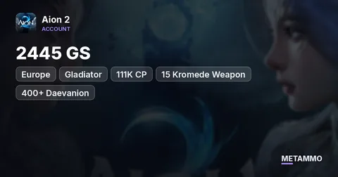 Gladiator | 2445 GS | 111K CP | +15 Kromede Weapon | 400+ Daevanion | 40 Cubes | EU Kromede