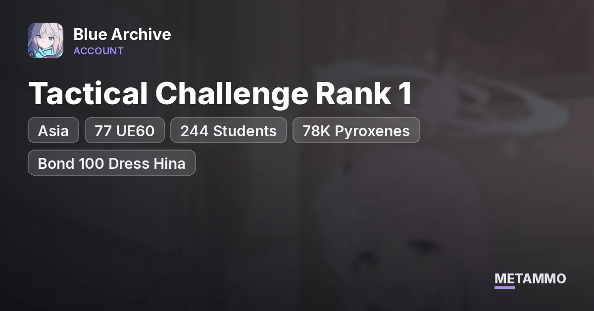 Asia | 77 UE60 | 244 Students | Tactical Challenge Rank 1 | 78K Pyroxenes | Bond 100 Dress Hina - Blue Archive account summary