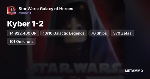 Kyber 1-2 | 14,922,400 GP | 10/10 Galactic Legends | 70 Ships | 370 Zetas | 101 Omicrons