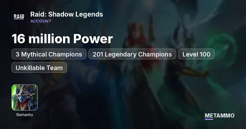 16 million Power | 3 Mythical Champions | 201 Legendary Champions | Ramantu | Level 100 | Unkillable Team