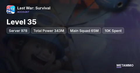 Server 978 | Level 35 | Total Power 343M | Main Squad 65M | 10K Spent