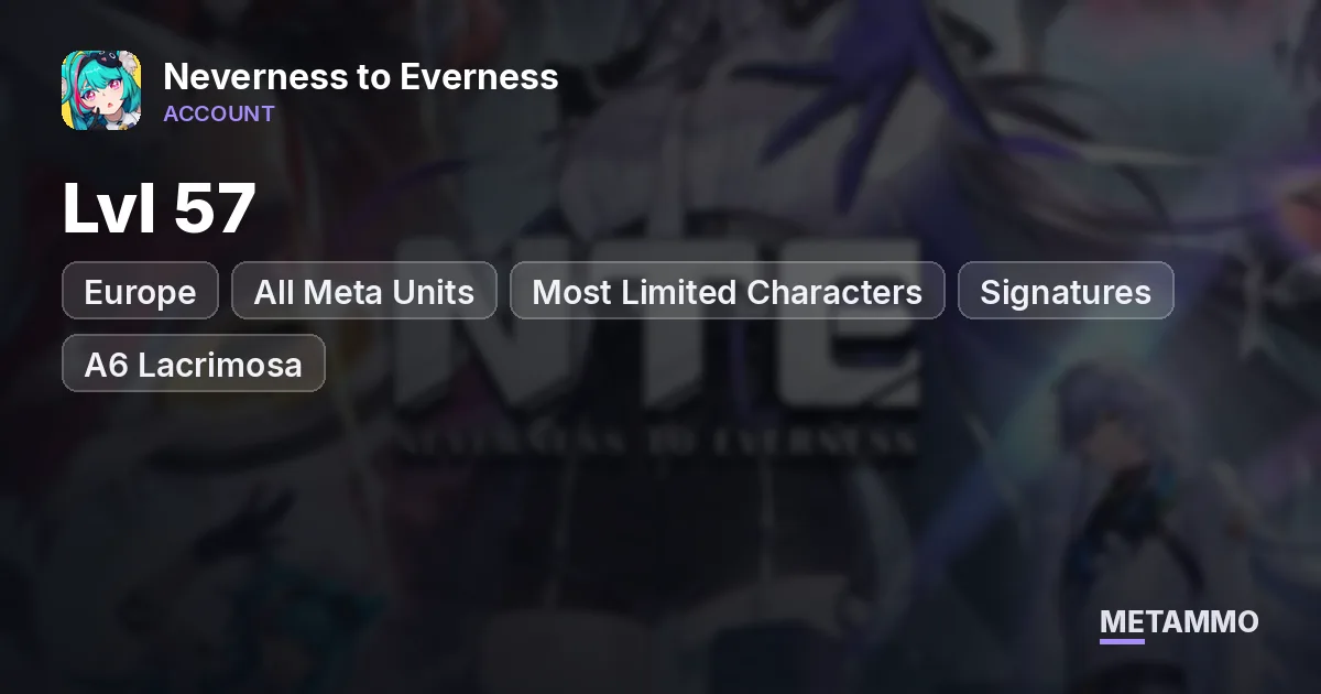 EU Lvl 57 | All Meta Units | Most Limited Characters | Signatures | A6 Lacrimosa | Porsche 918 Spyder - Neverness to Everness account summary