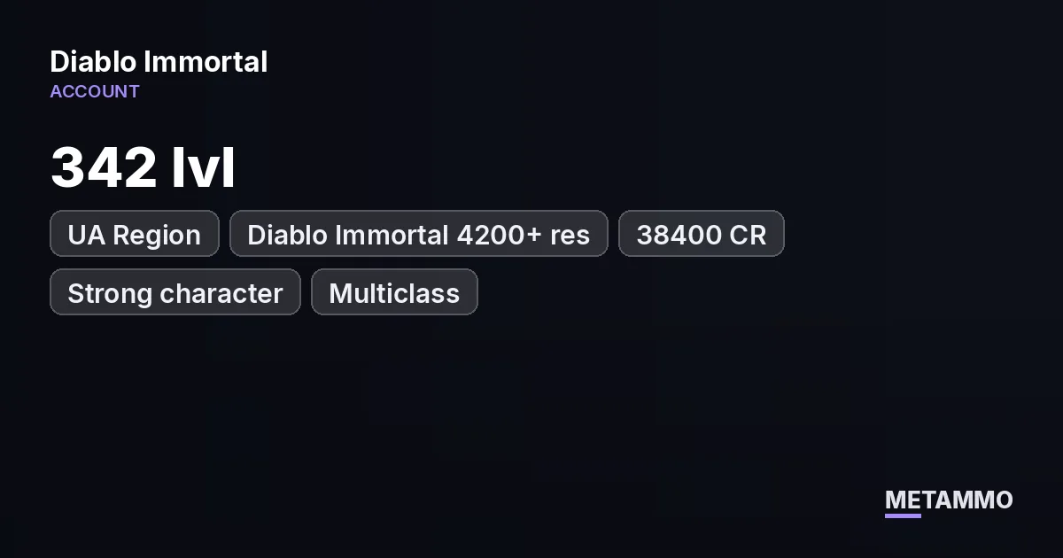 UA Region | Diablo Immortal 4200+ res | 38400 CR | 342 lvl | Strong character | Multiclass | 12% LoV - Diablo Immortal account summary