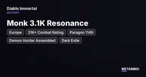 Monk 3.1K Resonance | 31K+ Combat Rating | Paragon 1149 | Demon Hunter Assembled | EU Dark Exile
