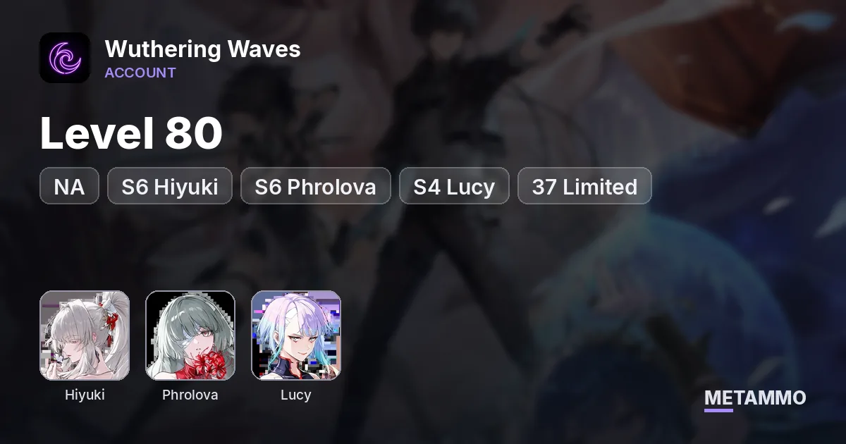 NA Level 80 | S6 Hiyuki | S6 Phrolova | S4 Lucy | 37 Limited | 37 Signatures | All Skins - Wuthering Waves account summary