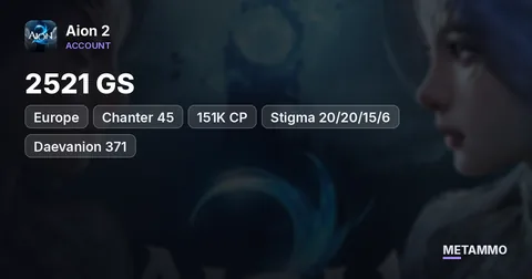 Chanter 45 | 2521 GS | 151K CP | Stigma 20/20/15/6 | Daevanion 371 | 2 Alts 45 | EU Vaizel Elyos
