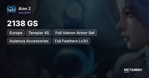 Templar 45 | 2138 GS | Full Vakron Armor Set | Aulamus Accessories | Full Feathers Lv30 | EU Bakarma Elyos