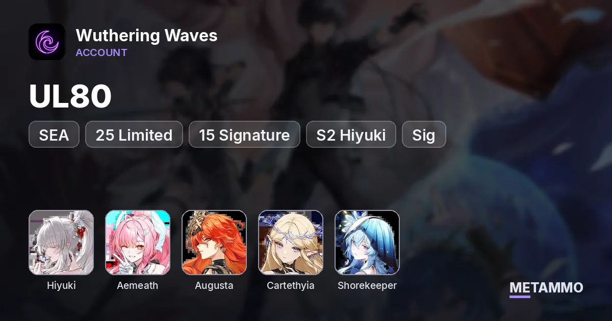 SEA UL80 | 25 Limited/ 15 Signature | S2 Hiyuki + Sig | Aemeath, Augusta, Cartethyia, Shorekeeper Sig - Wuthering Waves account summary