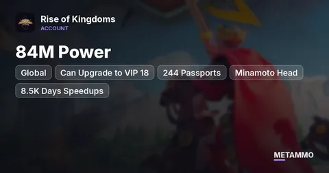 84M Power | Can Upgrade to VIP 18 | 244 Passports | Minamoto Head | 8.5K Days Speedups | Global