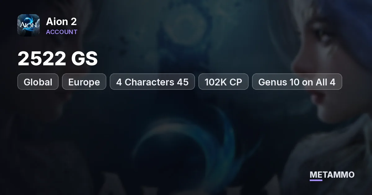 4 Characters 45 | 2522 GS | 102K CP | Genus 10 on All 4 | 3 Alts 45 1800+ GS | Global EU Vaizel Elyos - Aion 2 account summary