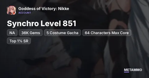 NA Server | Synchro Level 851 | 36K Gems | 5 Costume Gacha | 64 Characters Max Core | Top 1% SR