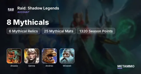 8 Mythicals | Anaxia, Senna, Androc, Wixwell | 6 Mythical Relics | 25 Mythical Mats | 1320 Season Points
