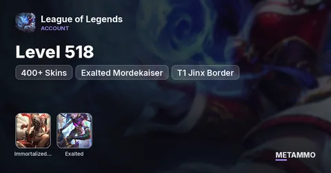 Level 518 | 400+ Skins | Immortalized Legend Ahri | Exalted Sett | Exalted Mordekaiser | T1 Jinx Border