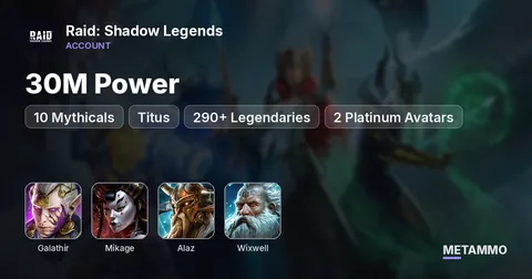 30M Power | 10 Mythicals | Galathir, Mikage, Alaz | Titus + Wixwell | 290+ Legendaries | 2 Platinum Avatars