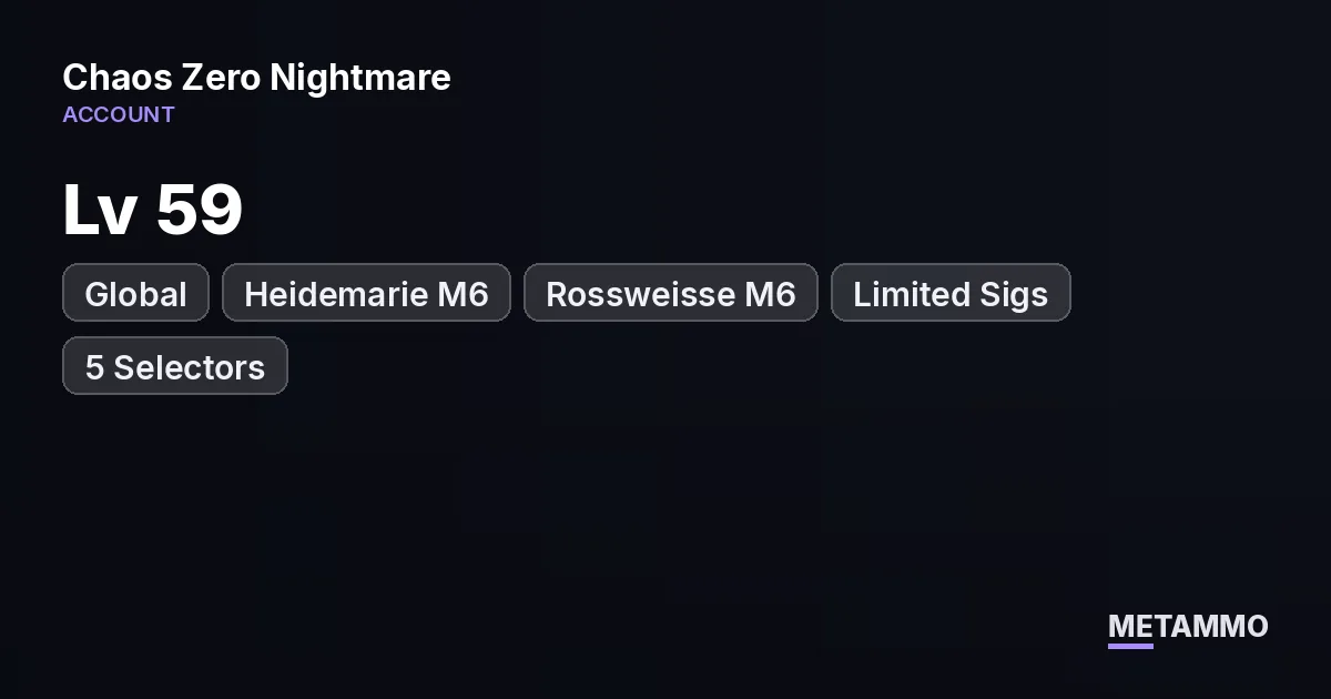 Global | Lv 59 | Heidemarie M6 + Rossweisse M6 | Limited Sigs | 5 Selectors | 14K Crystals | 3 Motion Cards - Chaos Zero Nightmare account summary