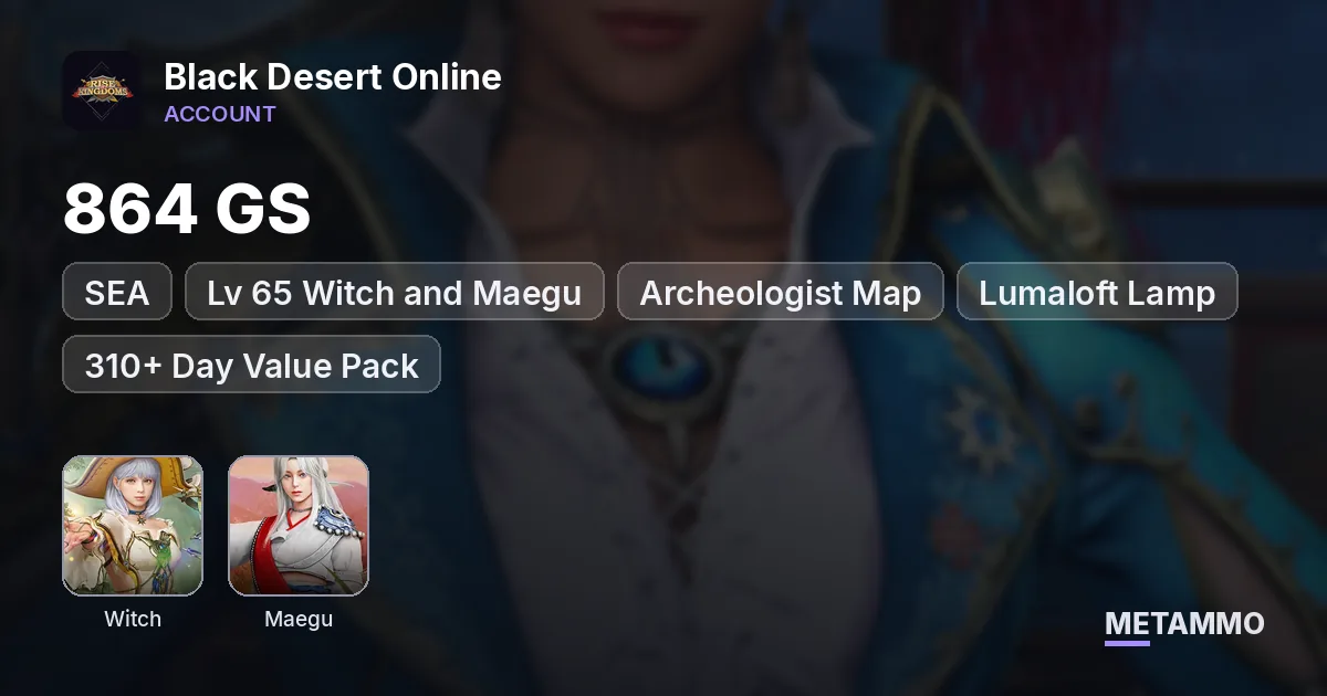 864 GS | Lv 65 Witch and Maegu | Archeologist Map | Lumaloft Lamp | 310+ Day Value Pack | SEA/TH - Black Desert Online account summary