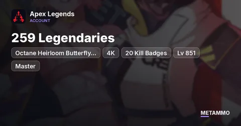 Octane Heirloom Butterfly Knife | 4K + 20 Kill Badges | 259 Legendaries | Lv 851 | Master