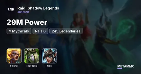 29M Power | 9 Mythicals | Solanar, Theodosia, Nais 6* | 245 Legendaries