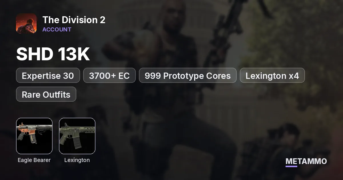 SHD 13K | Expertise 30 | 3700+ EC | 999 Prototype Cores | Eagle Bearer | Lexington x4 | Rare Outfits - The Division 2 account summary