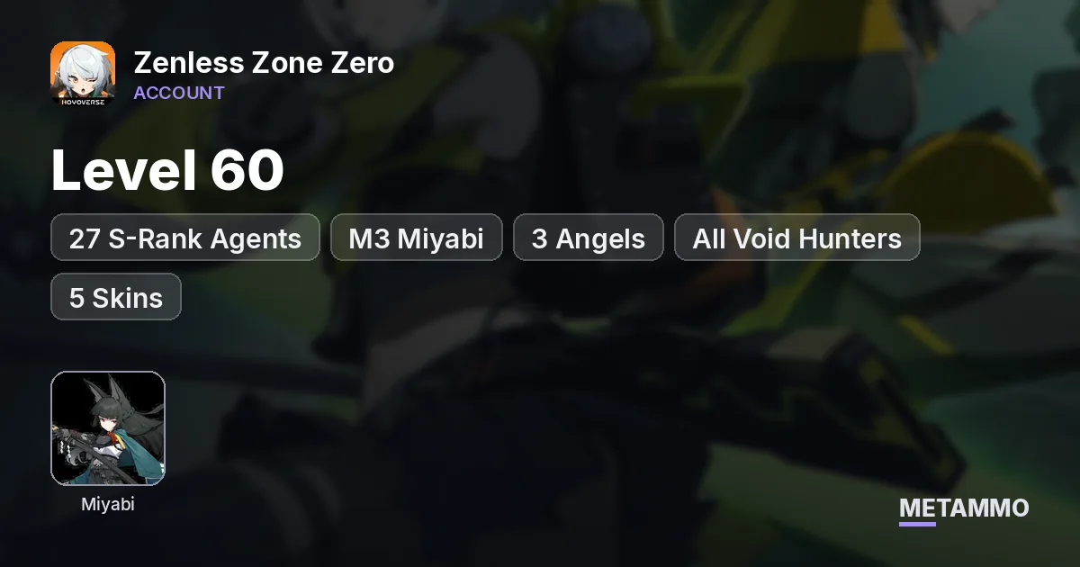 Level 60 | 27 S-Rank Agents | M3 Miyabi | 3 Angels | All Void Hunters | 5 Skins - Zenless Zone Zero account summary
