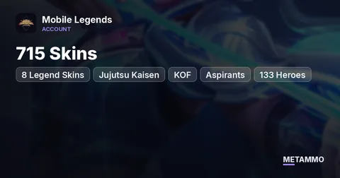 715 Skins | 8 Legend Skins | Jujutsu Kaisen + KOF + Aspirants | 133 Heroes | 61% WR