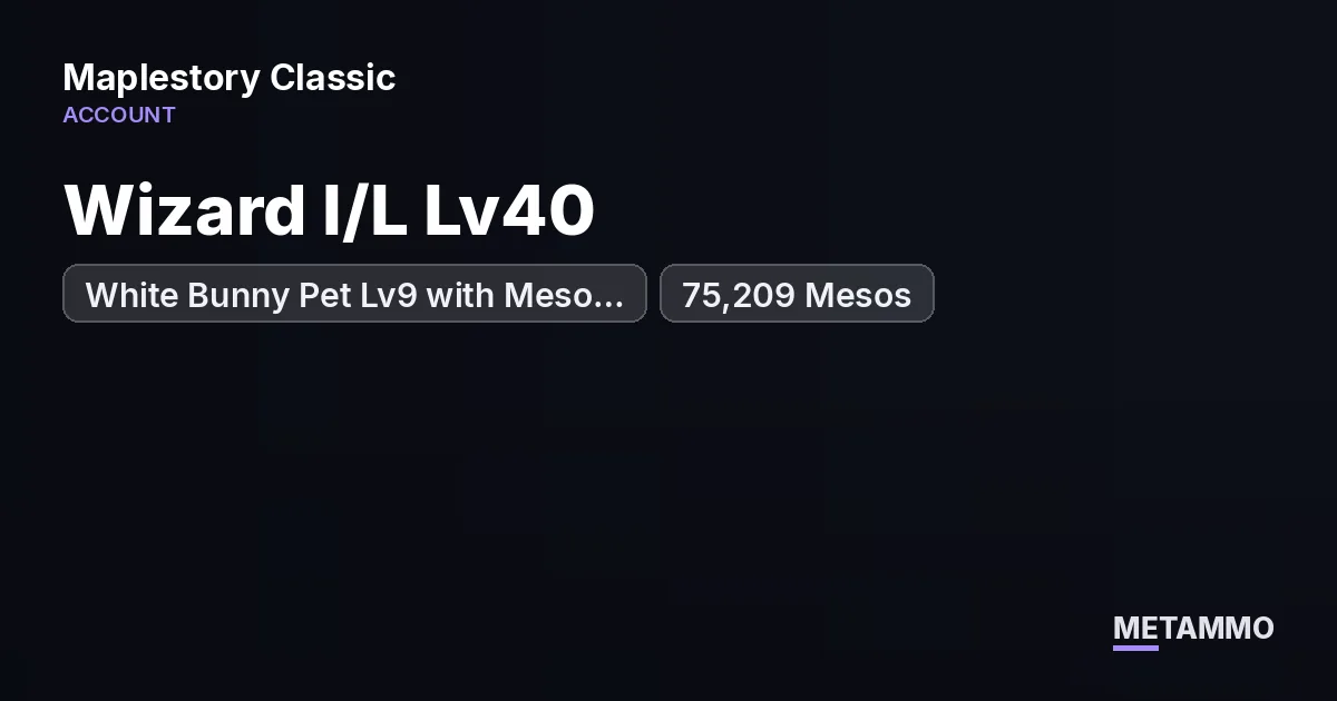 Wizard I/L Lv40 | White Bunny Pet Lv9 with Meso Magnet, Item Pouch | Regular Store Permit | 75,209 Mesos | Windia - MapleStory Classic World account summary