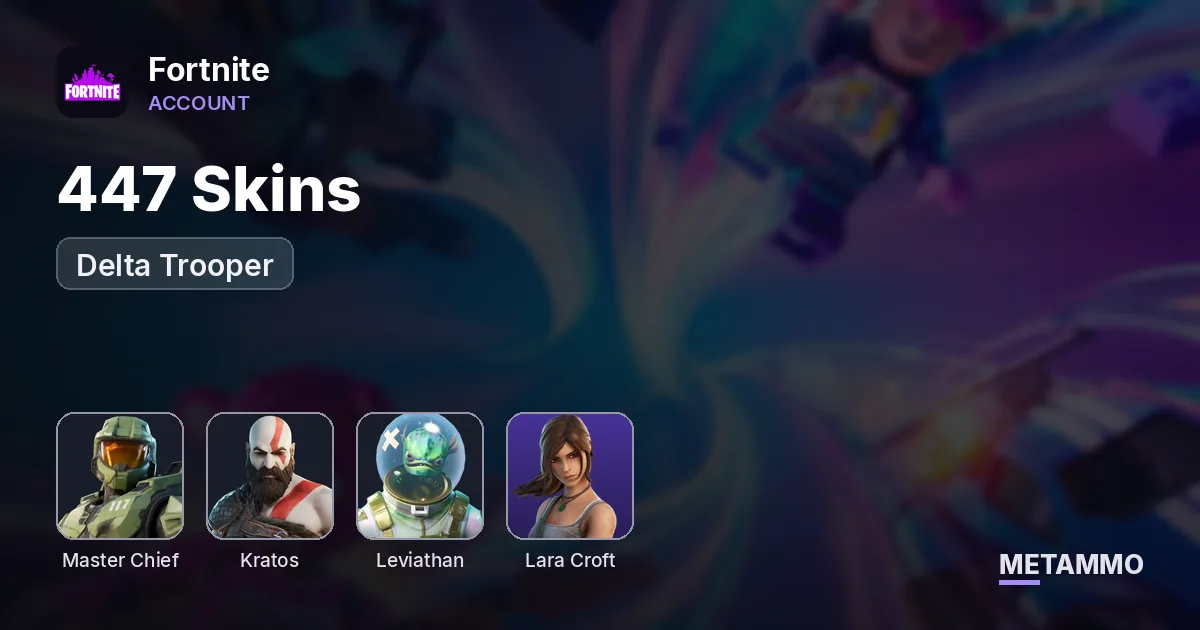 447 Skins | Master Chief | Lara Croft | Gold Kratos | Delta Trooper | Leviathan - Fortnite account summary