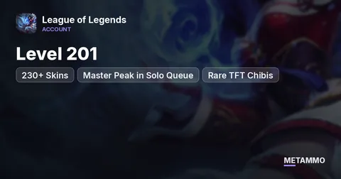 Level 201 | 230+ Skins | Master Peak in Solo Queue | Rare TFT Chibis