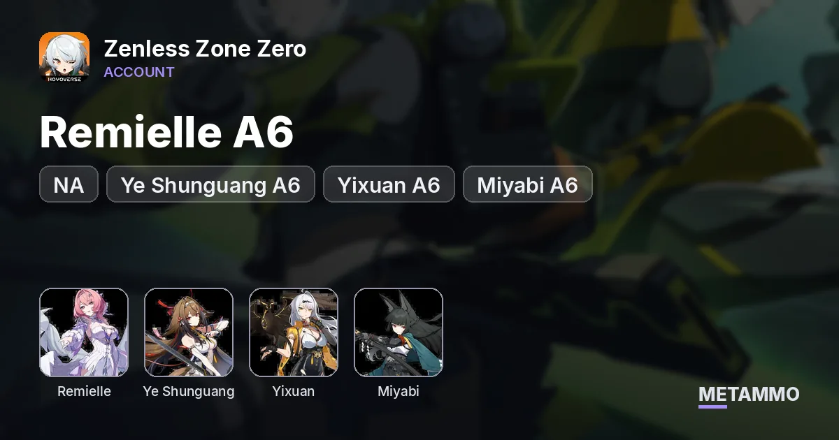 NA Server | Remielle A6 | Ye Shunguang A6 | Yixuan A6 | Miyabi A6 - Zenless Zone Zero account summary