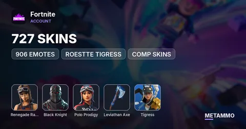 727 SKINS + 906 EMOTES + OG RENEGADE RAIDER + BLACK KNIGHT + POLO PRODIGY + ROESTTE TIGRESS + COMP SKINS + LEVIATHAN AXE