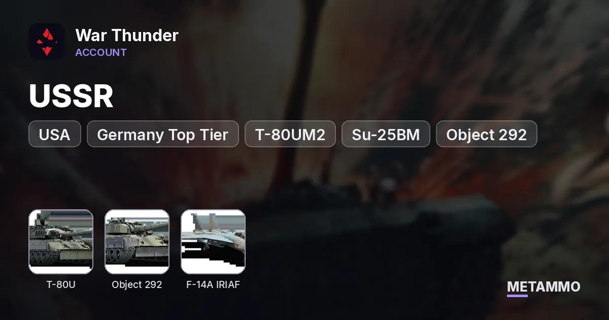 USSR + USA + Germany Top Tier | T-80UM2, Su-25BM, Object 292, Leopard 2AV, F-14A IRIAF, Sturmtiger | Level 100 - War Thunder account summary