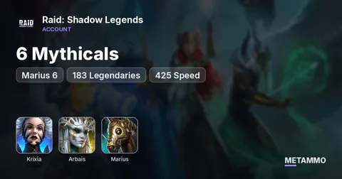 6 Mythicals | Krixia, Arbais, Marius 6* | 183 Legendaries | 425 Speed