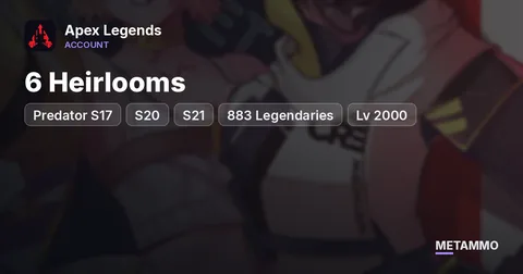 6 Heirlooms | Suzaku, Raptor's Claw, Sky Piercer, Revenant | Predator S17, S20, S21 | 883 Legendaries | Lv 2000