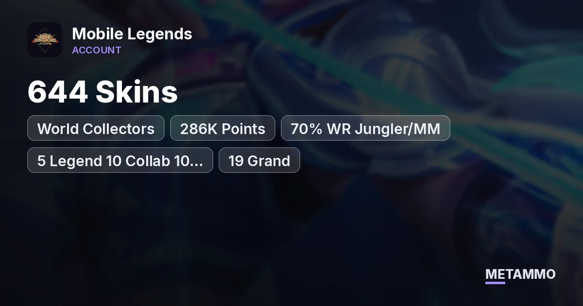 World Collectors | 644 Skins | 286K Points | 70% WR Jungler/MM | 5 Legend 10 Collab 10 Collector | 19 Grand - Mobile Legends account summary