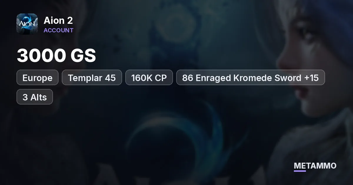 Templar 45 | 3000 GS | 160K CP | 86 Enraged Kromede Sword +15 | 3 Alts | Membership | EU Zikel Asmodian - Aion 2 account summary