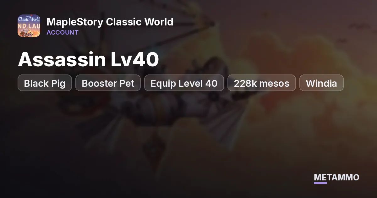 Assassin Lv40 | Black Pig + Booster Pet | Equip Level 40 | 228k mesos | Windia - MapleStory Classic World account summary