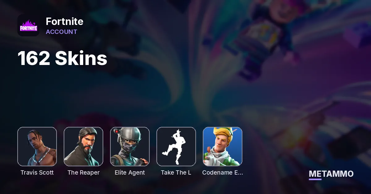 162 Skins | Travis Scott | The Reaper | Elite Agent | Take The L | Codename E.L.F. - Fortnite account summary
