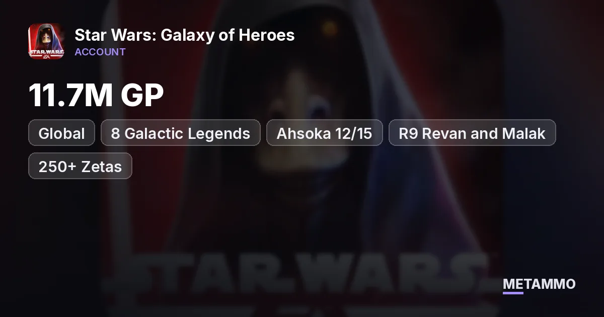 11.7M GP | 8 Galactic Legends | GL Ahsoka 12/15 | R9 Revan and Malak | 250+ Zetas | 38 Omicrons - Star Wars: Galaxy of Heroes account summary