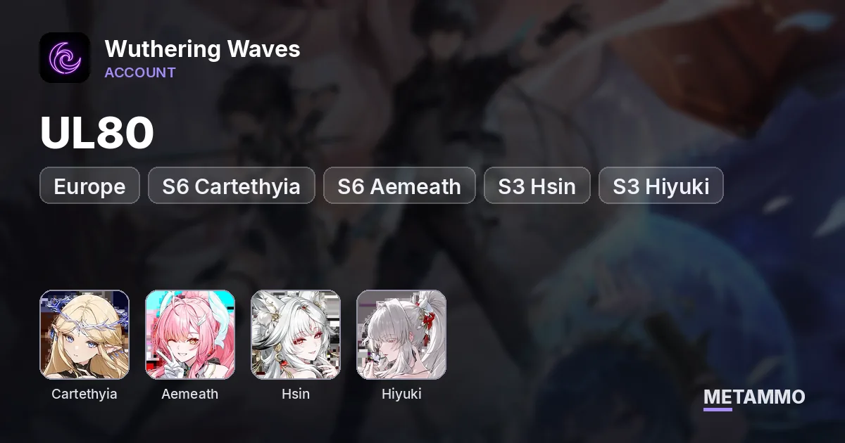 EU UL80 | S6 Cartethyia | S6 Aemeath | S3 Hsin | S3 Hiyuki - Wuthering Waves account summary
