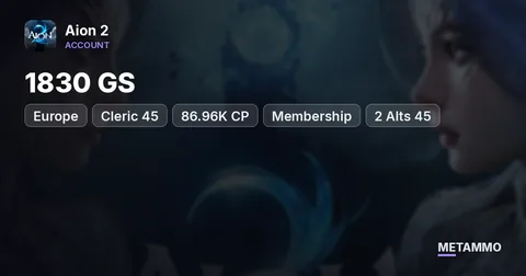 Cleric 45 | 1830 GS | 86.96K CP | Membership | 2 Alts 45 | Both Battle Passes | EU Munin Asmodian
